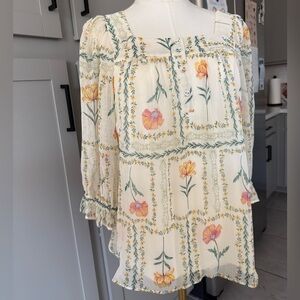 LC Lauren Conrad Cream Floral Blouse
